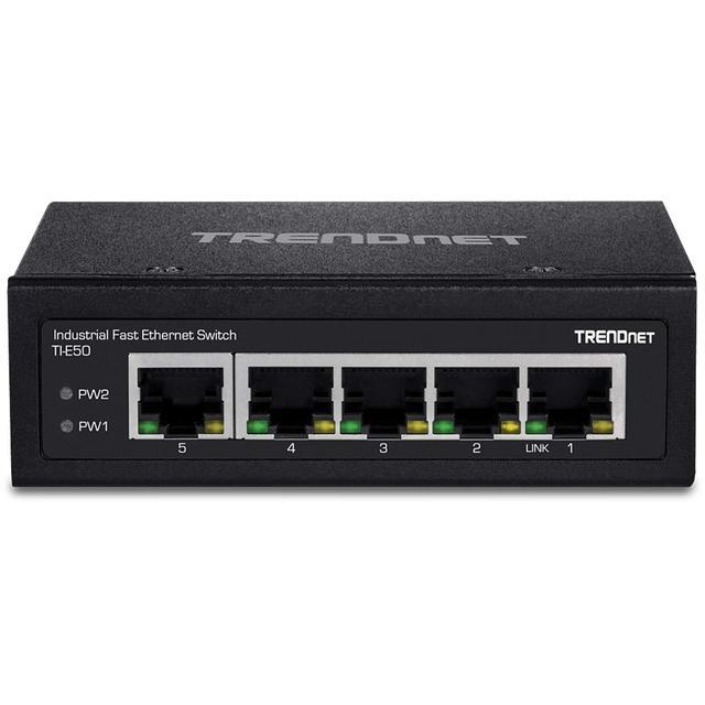 TRENDnet 5-Port Industrial Fast Ethernet DIN-Rail Switch TI-E50 5 X Fast Ethernet Ports IP50 Rated Extreme Temperature Operating Range 1Gbps Switching Capacity Lifetime Protection