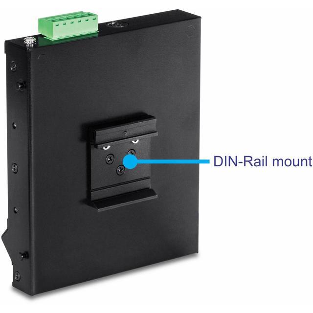 TRENDnet 5-Port Industrial Gigabit PoE+ Wall-Mounted Front Access Switch 5X Gigabit PoE+ Ports DIN-Rail Mount 48 -57V DC Power Input IP30 120W PoE Budget TI-PG50F