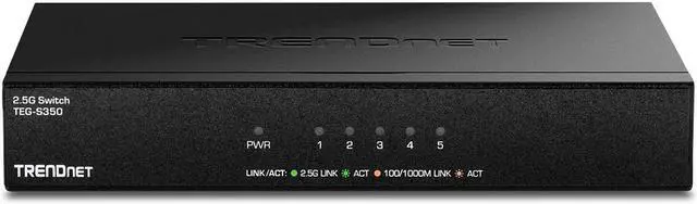 TRENDnet 5-Port Unmanaged 2.5G Gaming Switch TEG-S350 5 x 2.5GBase-T Ports 25Gbps Switching Capacity Ethernet Splitter NDAA & TAA Compliant Fanless Wall Mountable Lifetime Protection Black