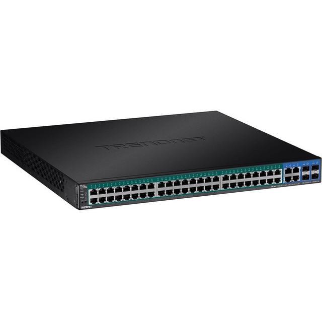 TRENDnet 52-Port Gigabit Web Smart PoE+ Switch 48 Gigabit PoE+ Ports 4 Shared Gigabit Ports (RJ-45 Or SFP) 370W PoE Power Budget 104Gbps Switching Capacity Lifetime Protection Black TPE-5240WS