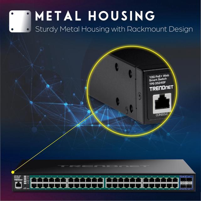 TRENDnet 52-Port Gigabit Web Smart PoE+ Switch With 10G SFP+ Ports TPE-3524SF