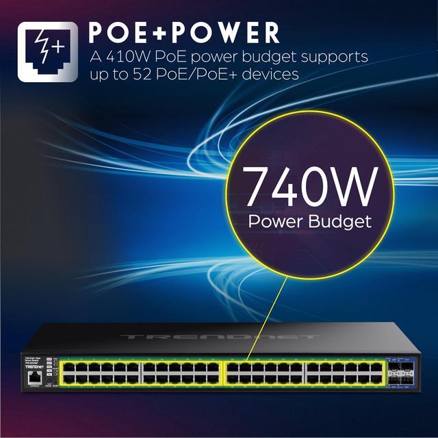 TRENDnet 52-Port Gigabit Web Smart PoE+ Switch With 10G SFP+ Ports TPE-3524SF