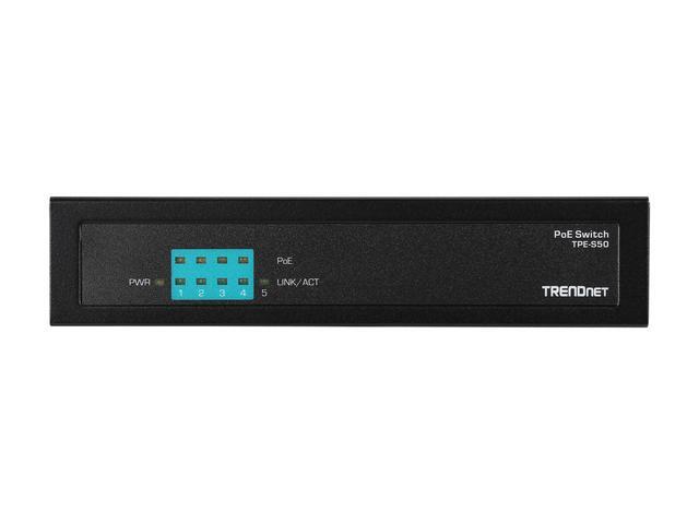 TRENDnet 6-Port Fast Ethernet PoE+ Switch 4 X Fast Ethernet PoE Ports 2 X Fast Ethernet Ports 60W PoE Budget 1.2 Gbps Switch Capacity Metal Limited Lifetime Protection Black TPE-S50