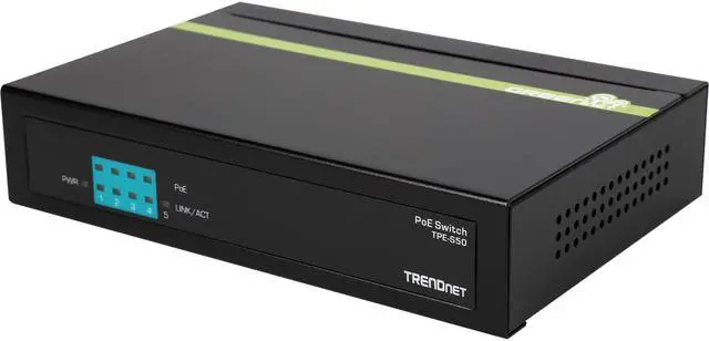 TRENDnet 6-Port Fast Ethernet PoE+ Switch 4 x Fast Ethernet PoE Ports 2 x Fast Ethernet Ports 60W PoE Budget 1.2 Gbps Switch Capacity Metal Limited Lifetime Protection Black TPE-S50