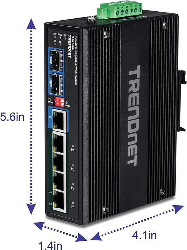 TRENDnet 6-Port Hardened Industrial Gigabit 10/100/1000 Mbps Ultra PoE DIN-Rail Switch UPoE IP30 DIN-Rail & Wall Mounts Included TI-UPG62