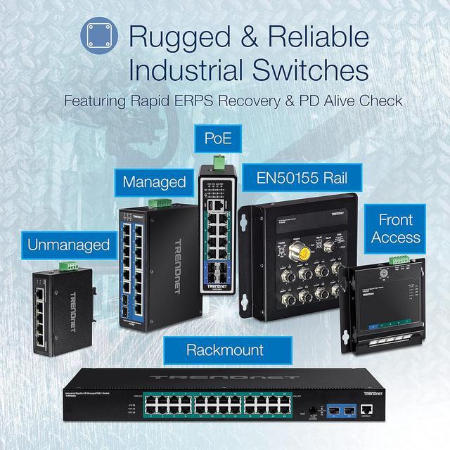 TRENDnet 6-Port Hardened Industrial Gigabit 10/100/1000 Mbps Ultra PoE DIN-Rail Switch UPoE IP30 DIN-Rail & Wall Mounts Included TI-UPG62
