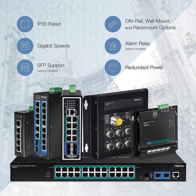 TRENDnet 6-Port Hardened Industrial Gigabit 10/100/1000 Mbps Ultra PoE DIN-Rail Switch UPoE IP30 DIN-Rail & Wall Mounts Included TI-UPG62