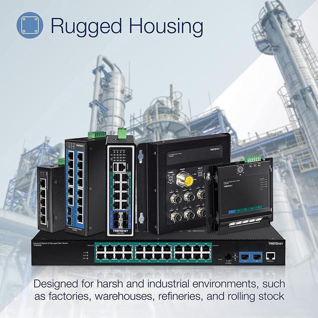 TRENDnet 6-Port Hardened Industrial Unmanaged Gigabit 10/100/1000Mbps DIN-Rail Switch 4 X Gigabit PoE+ Ports 2 X Dedicated SFP Slots TI-PG62B