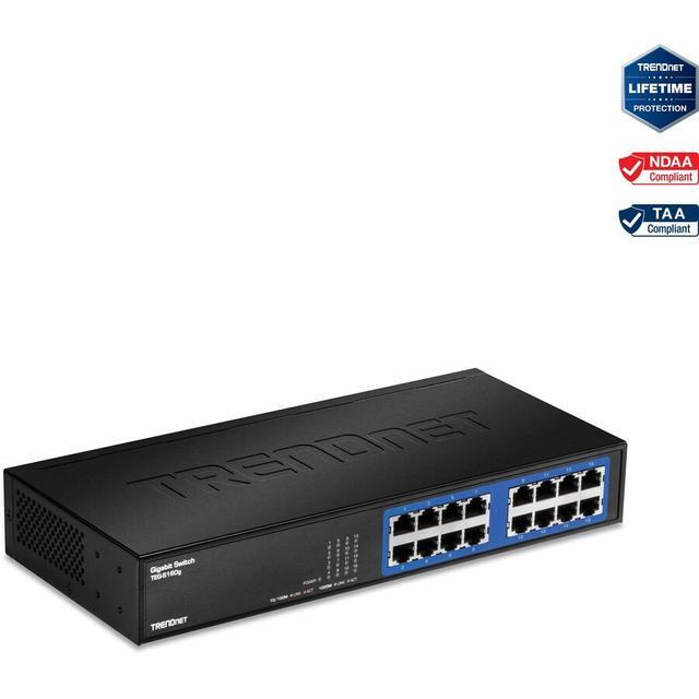 TRENDnet 6-Port Unmanaged Gigabit GREENnet Desktop Metal Switch Ethernet-Network Switch 16 X 10-100-1000 RJ-45 Ports 32 Gbps Forwarding Capacity Lifetime Protection Black TEG-S16DG