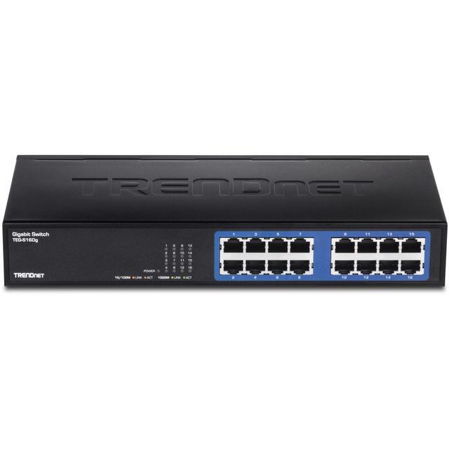 TRENDnet 6-Port Unmanaged Gigabit GREENnet Desktop Metal Switch Ethernet-Network Switch 16 X 10-100-1000 RJ-45 Ports 32 Gbps Forwarding Capacity Lifetime Protection Black TEG-S16DG