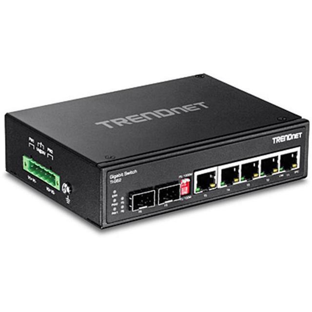 TRENDnet 7-Port Industrial Gigabit DIN-Rail Switch TI-G62 5 X Gigabit Ports 2 X Gigabit SFP Ports IP50 Weather Rated 14Gbps NDAA TAA Compliant Lifetime Protection