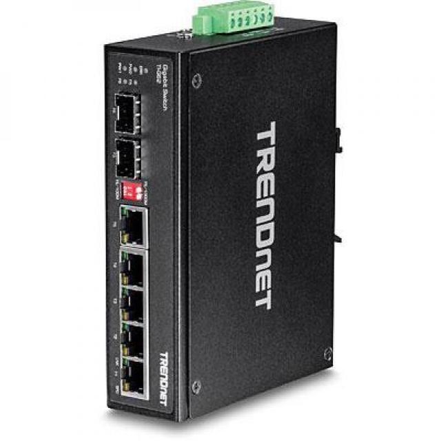 TRENDnet 7-Port Industrial Gigabit DIN-Rail Switch TI-G62 5 X Gigabit Ports 2 X Gigabit SFP Ports IP50 Weather Rated 14Gbps NDAA TAA Compliant Lifetime Protection