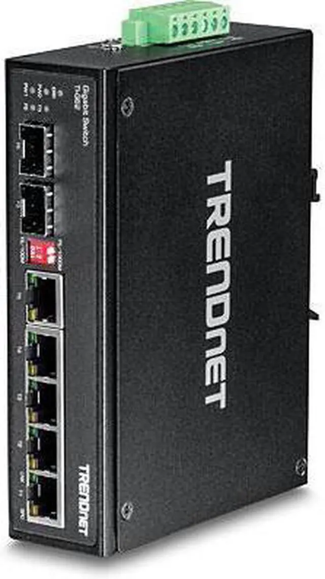 TRENDnet 7-Port Industrial Gigabit DIN-Rail Switch TI-G62 5 x Gigabit Ports 2 x Gigabit SFP Ports IP50 Weather Rated 14Gbps NDAA TAA Compliant Lifetime Protection