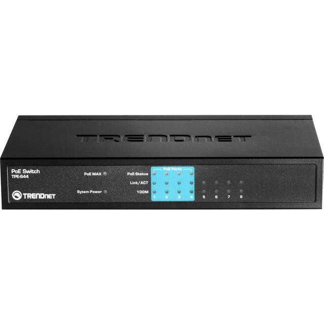 TRENDnet 8-Port 10/100Mbps PoE Switch 4 X 10/100 Ports 4 X 10/100 PoE Ports 30W PoE Power Budget 1.6 Gbps Switching Capacity 802.3af Lifetime Protection Black TPE-S44