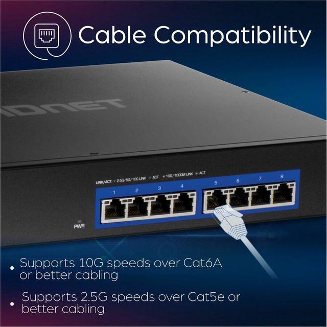 TRENDnet 8-Port 10G Switch TEG-S708 8 X 10G RJ-45 Ports 160Gbps Switching Capacity Rack Mountable Ethernet Splitter NDAA & TAA Compliant Lifetime Protection Black