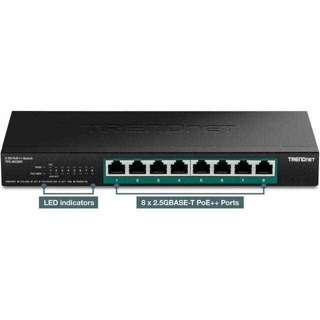 TRENDnet 8-Port 2.5G PoE++ Switch TPE-BG380 8 X 2.5GB PoE++ Ports 230W Poe Power Budget 40Gbps Switching Capacity NDAA + TAA Compliant Lifetime TRENDnet Protection