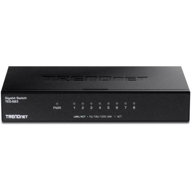TRENDnet 8-Port Gigabit Desktop Switch TEG-S83 8 X Gigabit RJ-45 Ports 16Gbps Switching Capacity Fanless Design Metal Enclosure Lifetime Protection Black