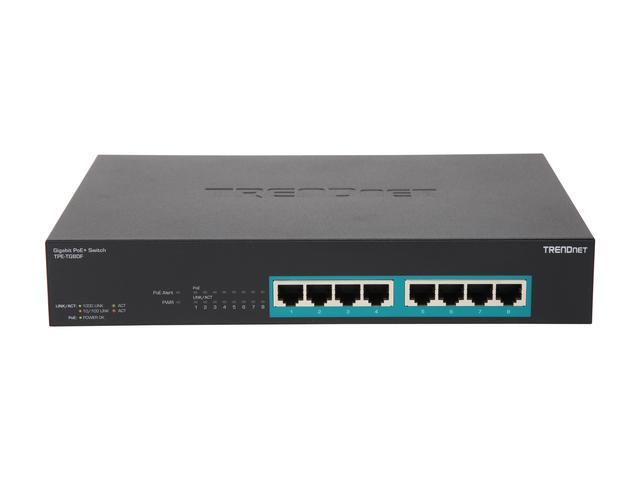TRENDnet 8-Port Gigabit Full Power Poe+ Switch 8 X Gigabit PoE+ Ports 240W Power Budget 16Gbps Switching Capacity Rack Mountable Ethernet Network Switch Metal TPE-TG80F