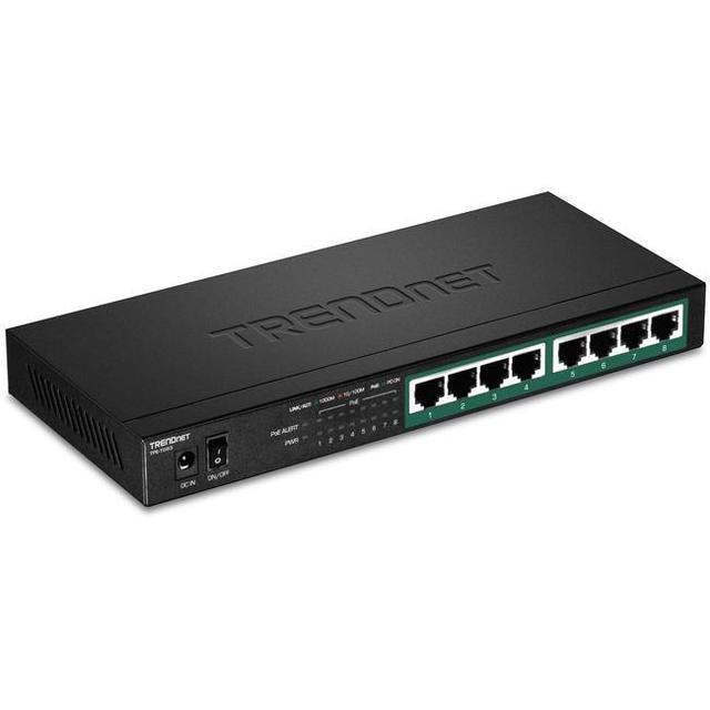 TRENDnet 8-Port Gigabit PoE+ Switch 65W PoE Power Budget 16Gbps Switching Capacity IEEE 802.1p QoS DSCP Pass-Through Support Fanless Wall Mountable Lifetime Protection Black TPE-TG83