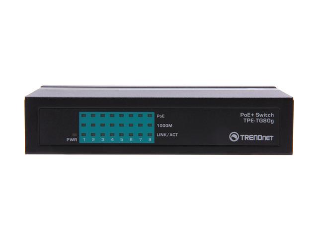 TRENDnet 8-Port Gigabit PoE+ Switch 8 X Gigabit PoE+ Ports 123W PoE Power Budget 16 Gbps Switching Capacity Desktop Switch Ethernet Network Switch Metal Black TPE-TG80G