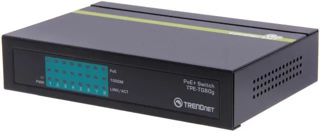 TRENDnet 8-Port Gigabit PoE+ Switch 8 x Gigabit PoE+ Ports 123W PoE Power Budget 16 Gbps Switching Capacity Desktop Switch Ethernet Network Switch Metal Black TPE-TG80G