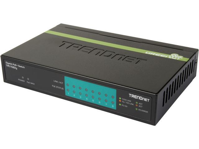 TRENDnet 8-Port GREENnet Gigabit PoE+ Switch Supports PoE And PoE+ Devices 61W PoE Budget 16Gbps Switching Capacity Data & Power Via Ethernet To PoE Access Points & IP Cameras Black TPE-TG82G