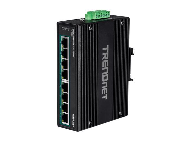 TRENDnet 8-Port Hardened Industrial Unmanaged Gigabit 10/100/1000Mbps DIN-Rail Switch W/ 8 X Gigabit PoE+ Ports TI-PG80B 24 - 56V DC Power Inputs With Overload Protection