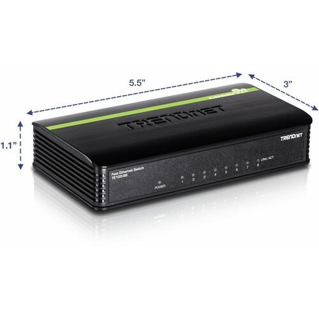 TRENDnet 8-Port Unmanaged 10/100 Mbps GREENnet Ethernet Desktop Switch TE100-S8 8 X 10/100 Mbps Ethernet Ports 1.6 Gbps Switching Capacity Plastic Housing Network Ethernet Switch Plug & Play