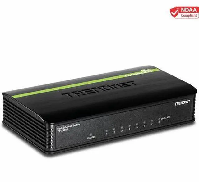TRENDnet 8-Port Unmanaged 10/100 Mbps GREENnet Ethernet Desktop Switch TE100-S8 8 x 10/100 Mbps Ethernet Ports 1.6 Gbps Switching Capacity Plastic Housing Network Ethernet Switch Plug & Play