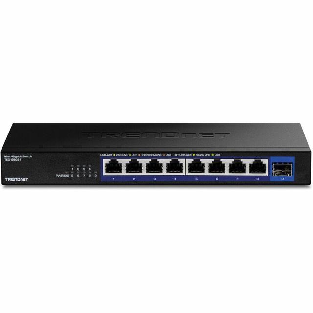 TRENDnet 9-Port Unmanaged 2.5G Switch With 10G SFP+ Port TEG-S5091 8 X 2.5GBASE-T Ports 60Gbps Wall Mountable Ethernet Splitter NDAA & TAA Compliant Lifetime Protection Black
