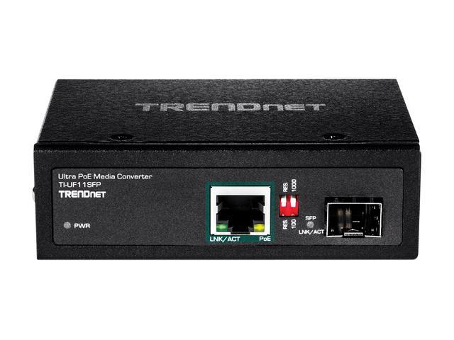 TRENDnet Hardened Industrial SFP To Gigabit UPoE Media Converter IP30 Rated Housing Includes DIN-rail & Wall Mounts Operating Temp. -40 To 75 °C (-40 To 167 °F) TI-UF11SFP