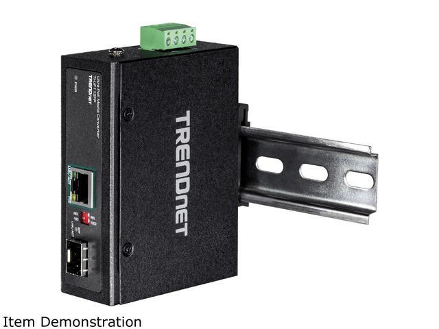 TRENDnet Hardened Industrial SFP To Gigabit UPoE Media Converter IP30 Rated Housing Includes DIN-rail & Wall Mounts Operating Temp. -40 To 75 °C (-40 To 167 °F) TI-UF11SFP