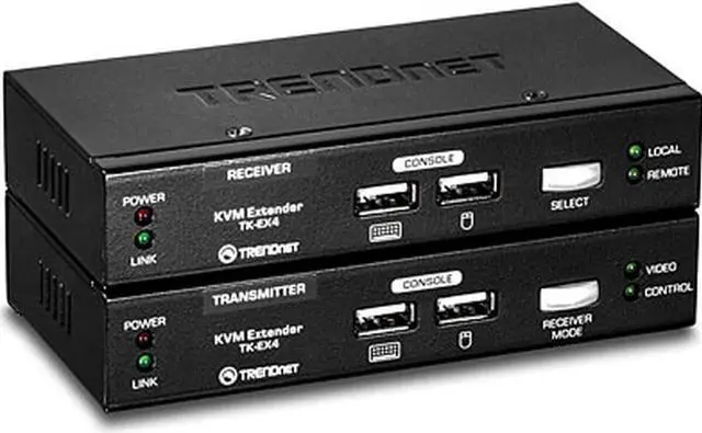 TRENDnet KVM Extension Kit Extend Keyboard/Video/Mouse Controls up to 100 Meters (328 ft.) Hot-Keys Transmitter Receiver PS/2 VGA TK-EX4