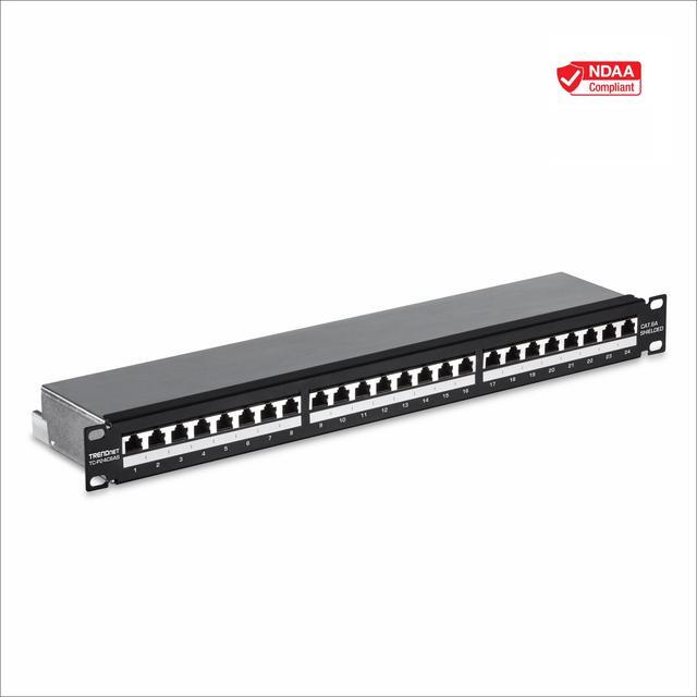 TRENDnet TC-P24C6AS 24-port Cat6A Shielded 1U Patch Panel 1000BASE-T / 10GBASE-T Support Compatible With Cat5e Cat6 Cat6a 110 Or Krone Type