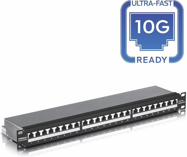 TRENDnet TC-P24C6AS 24-port Cat6A Shielded 1U Patch Panel 1000BASE-T / 10GBASE-T Support Compatible With Cat5e Cat6 Cat6a 110 Or Krone Type