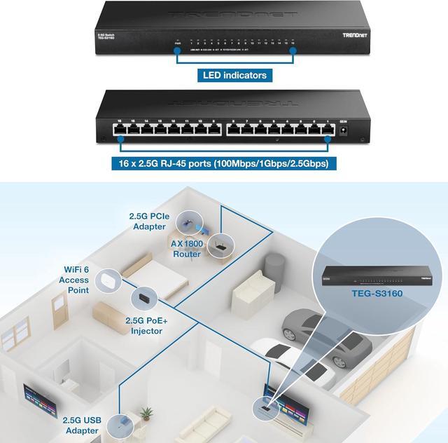 TRENDnet TEG-S3160 16-Port Unmanaged 2.5G Desktop Network Ethernet Switch