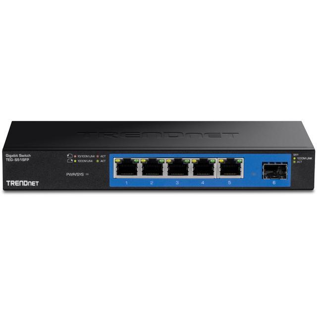 TRENDnet TEG-S51SFP 5-Port Gigabit Compact Metal Desktop Switch With Gigabit SFP Slot Fanless Design Wall Mountable TEG-S51SFP