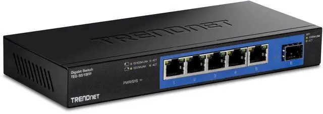 TRENDnet TEG-S51SFP 5-Port Gigabit Compact Metal Desktop Switch with Gigabit SFP Slot Fanless Design Wall Mountable TEG-S51SFP