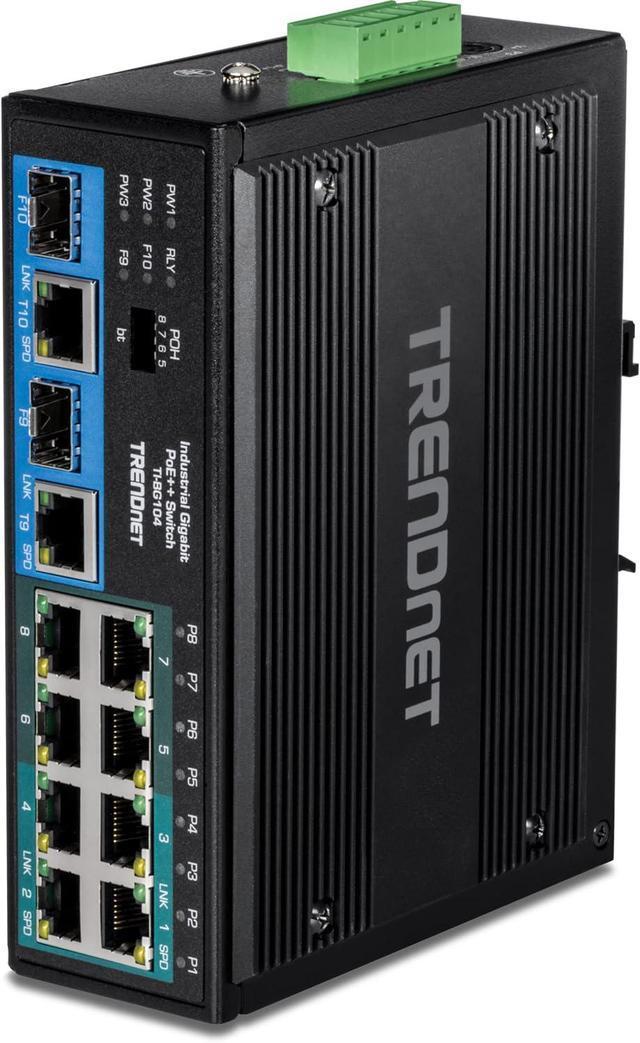 TRENDnet TI-BG104 10-Port Industrial Gigabit PoE++ DIN-Rail Switch