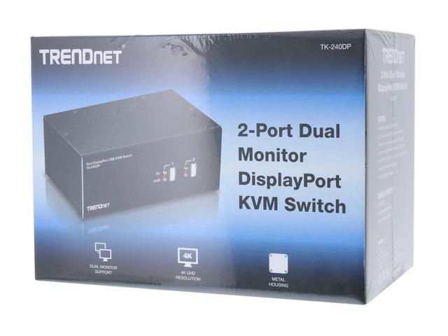 TRENDnet TK-240DP 2-Port Dual Monitor DisplayPort KVM Switch With Audio 2-Port USB 2.0 Hub 4K UHD Resolutions Up To 3840 X 2160 Connect Two DisplayPort Monitors Dual Monitor KVM Switch Black