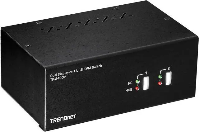 TRENDnet TK-240DP 2-Port Dual Monitor DisplayPort KVM Switch with Audio 2-Port USB 2.0 Hub 4K UHD Resolutions Up to 3840 x 2160 Connect Two DisplayPort Monitors Dual Monitor KVM Switch Black