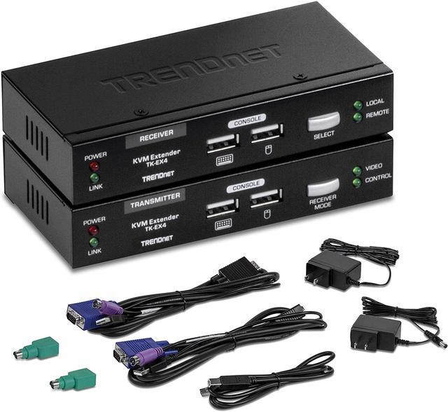 TRENDnet TK-EX4 KVM Extension Kit Extend Keyboard/Video/Mouse Controls Up To 100 Meters (328 Ft.) Hot-Keys Transmitter Receiver PS/2 VGA