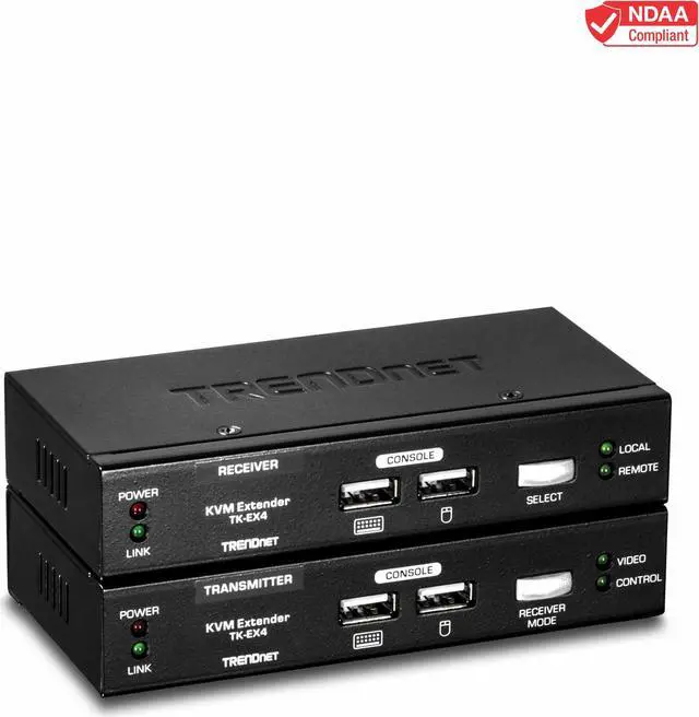 TRENDnet TK-EX4 KVM Extension Kit Extend Keyboard/Video/Mouse Controls up to 100 Meters (328 ft.) Hot-Keys Transmitter Receiver PS/2 VGA