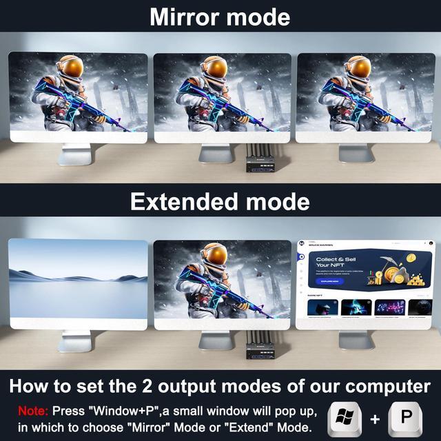 Triple Monitor KVM Switch 3 Monitors 2 Computers 8K 60Hz 4K 144Hz MLEEDA HDMI+2 Displayport KVM Switch Triple Monitor For 2 Computers Share 3 Monitors And 4 USB3.0 Device With Wired Remote USB Cable