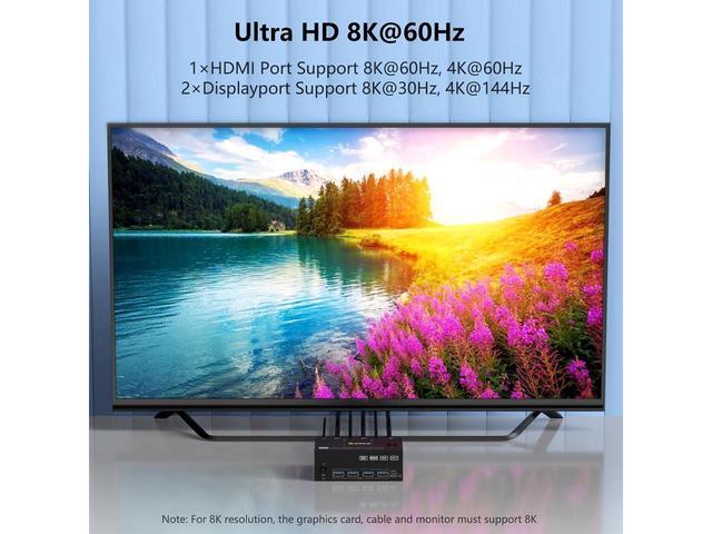 Triple Monitors KVM Switch 2 DisplayPort + HDMI 3 Ports 8K 60Hz 4K 144Hz Extended Display KVM Switch 2 PC 3 Monitors USB 3.0 KVM Switch With 4 USB 3.0 Ports For Keyboard Mouse Printer USB Devices