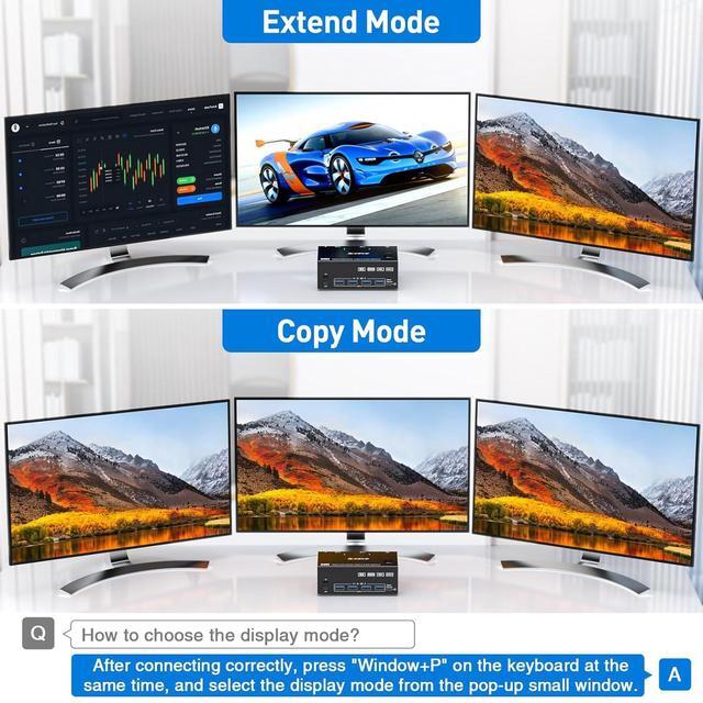 Triple Monitors KVM Switch HDMI 2 Displayport USB 3.0 KVM Switch 8K 60Hz 4K 144Hz 3 Monitors 2 Computers KVM With 4 USB 3.0 Ports Included KVM Cables HD-MI 8K 60Hz/4K 60Hz DP 8K 30Hz/4K 144Hz