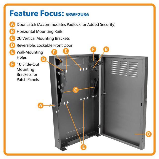 Tripp Lite 2U Low-Profile Vertical-Mount Server-Depth Wall-Mount Rack Enclosure Cabinet (SRWF2U36)