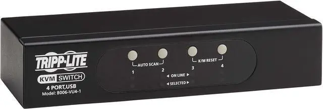 Tripp Lite 4-Port KVM Switch VGA with USB or PS/2 Port for Keyboard Mouse Desktop PC 4 Computers 1 Monitor Plug and Play - Windows macOS Linux Compatible - 3-Year Warranty (B006-VU4-1)