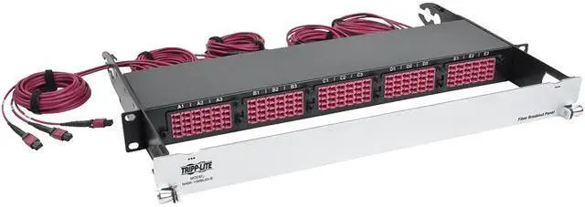 Tripp Lite 50/125 Breakout Fiber Patch Panel 40 GB to 10 GB 15 MTP QSFP to 60 LC Duplex OM4 Multimode Ports 1U (N48K-15M8L60-B)