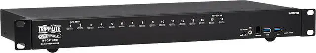 TRIPP LITE B024-H4U16 16-Port 4K HDMI/USB KVM Switch - 4K 60 Hz Video/Audio USB Peripheral Sharing 1U Rack-Mount